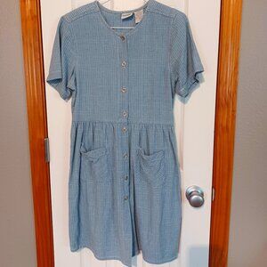 Vintage Capacity Petites 100% Cotton Blue Plaid Denim Dress PM Petite Medium